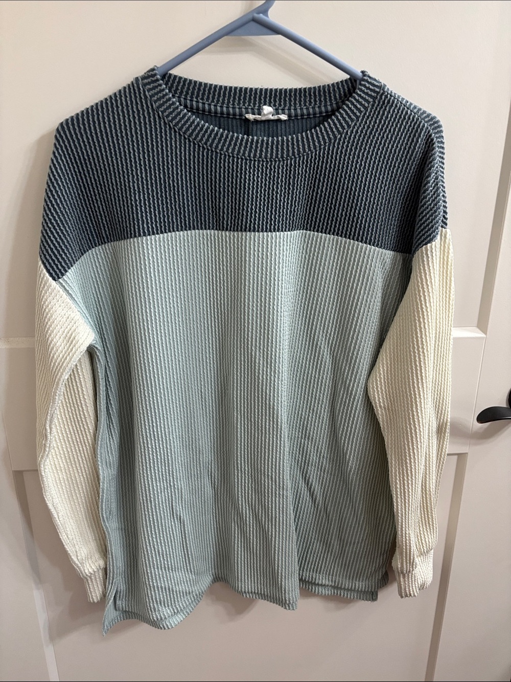 Maurices Colorblock Long Sleeve Crewneck Sweater - Dark Teal, Light Mint & Cream